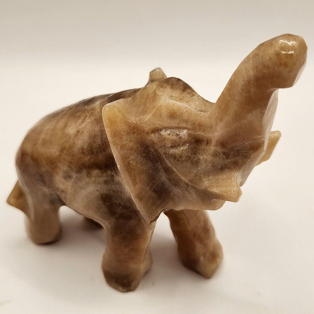 Vintage Small Stone Carved Elephant Good Luck Figure 4"